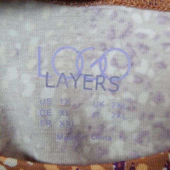 LOGO Layers Animal Print Tank Top Sz 1X Terracotta Peach Multi Knit Pleated Hem - Picture 2 of 8